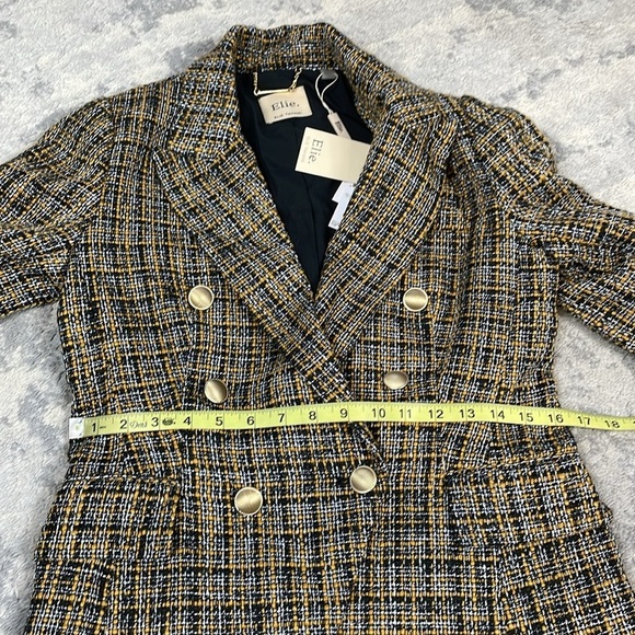 NWT ELIE Elie Tahari Black Mustard Tweed Double Breasted Blazer Sz 2 - Picture 10 of 12